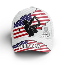 Load image into Gallery viewer, American flag white golf ball skin Golfer hat custom name patriotic sun hats for men, mens golf hats NQS5897