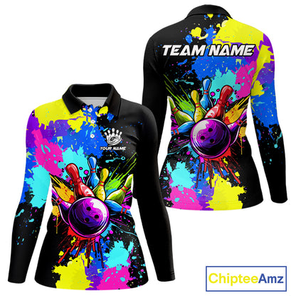 Colorful bowling jerseys Bowling Polo, 1/4 Zip Shirt for Women Custom Bowling Team shirt for bowlers NQS10240