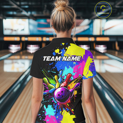 Colorful bowling jerseys Bowling Polo, 1/4 Zip Shirt for Women Custom Bowling Team shirt for bowlers NQS10240