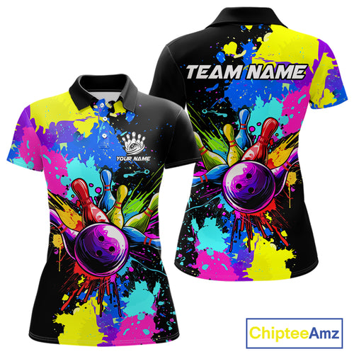 Colorful bowling jerseys Bowling Polo, 1/4 Zip Shirt for Women Custom Bowling Team shirt for bowlers NQS10240