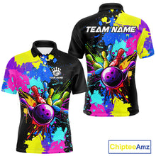 Load image into Gallery viewer, Colorful bowling jerseys Bowling Polo, 1/4 Zip Shirt for Men Custom Bowling Team shirts for bowlers NQS10240