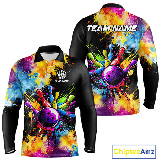 Colorful bowling jerseys Mens Bowling Polo, 1/4 Zip Shirt Custom Bowling Team shirts for bowlers NQS10241