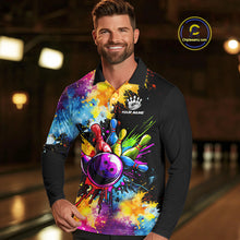 Load image into Gallery viewer, Colorful bowling jerseys Mens Bowling Polo, 1/4 Zip Shirt Custom Bowling Team shirts for bowlers NQS10241