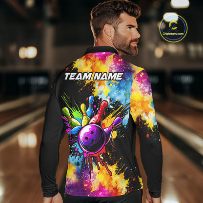 Colorful bowling jerseys Mens Bowling Polo, 1/4 Zip Shirt Custom Bowling Team shirts for bowlers NQS10241
