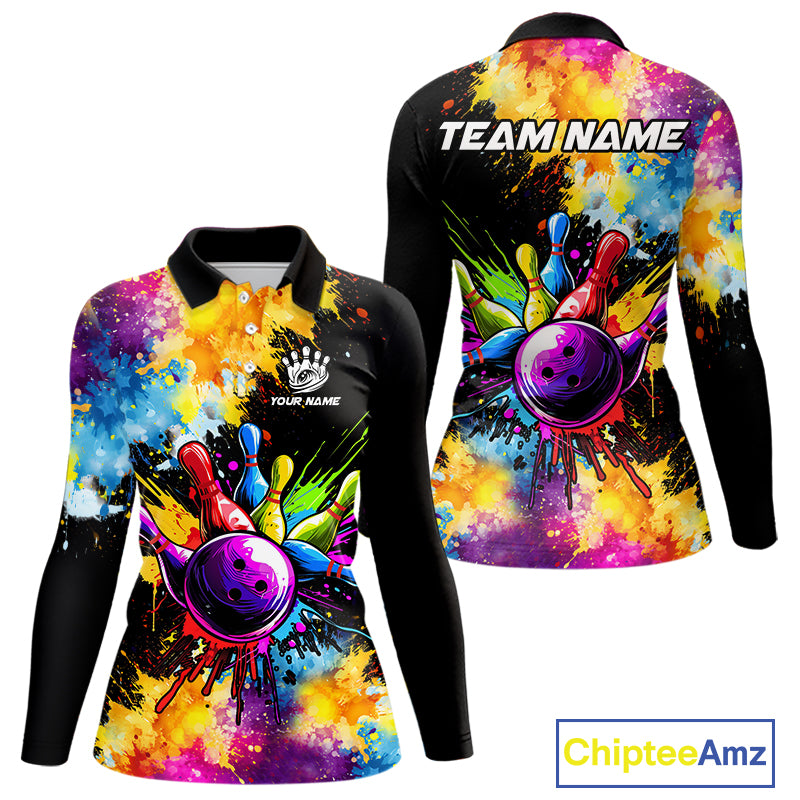Colorful bowling jerseys Women Bowling Polo, 1/4 Zip Shirt Custom Bowling Team shirts for bowlers NQS10241