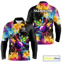 Load image into Gallery viewer, Colorful bowling jerseys Mens Bowling Polo, 1/4 Zip Shirt Custom Bowling Team shirts for bowlers NQS10241