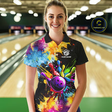 Load image into Gallery viewer, Colorful bowling jerseys Women Bowling Polo, 1/4 Zip Shirt Custom Bowling Team shirts for bowlers NQS10241