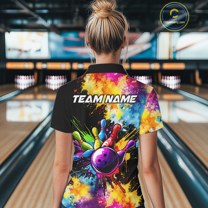 Colorful bowling jerseys Women Bowling Polo, 1/4 Zip Shirt Custom Bowling Team shirts for bowlers NQS10241
