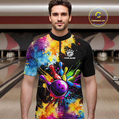 Colorful bowling jerseys Mens Bowling Polo, 1/4 Zip Shirt Custom Bowling Team shirts for bowlers NQS10241