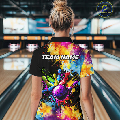 Colorful bowling jerseys Women Bowling Polo, 1/4 Zip Shirt Custom Bowling Team shirts for bowlers NQS10241