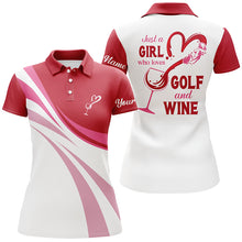 Load image into Gallery viewer, Red and white Womens golf polo shirts custom just a girl who loves golf and wine golf tops for women NQS6105