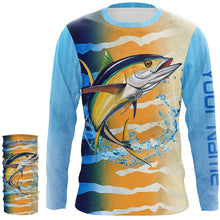 Load image into Gallery viewer, Tuna fishing blue yellow scales Custom long sleeve performance Fishing shirts, Tuna fishing jerseys NQS6111