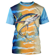 Load image into Gallery viewer, Tuna fishing blue yellow scales Custom long sleeve performance Fishing shirts, Tuna fishing jerseys NQS6111