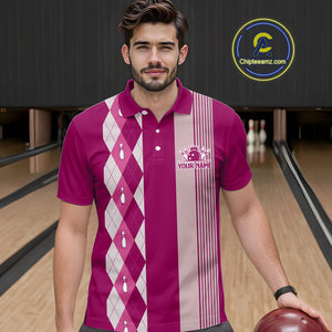Retro Pink argyle pattern Bowling shirts For Men custom bowling team jerseys Bowler Outfits NQS10403