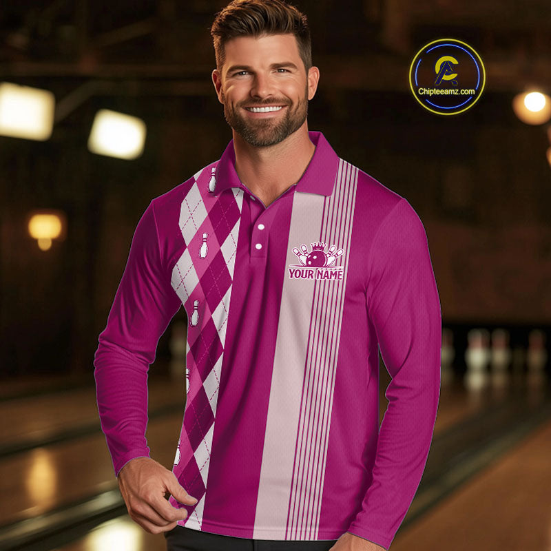Retro Pink argyle pattern Bowling shirts For Men custom bowling team jerseys Bowler Outfits NQS10403