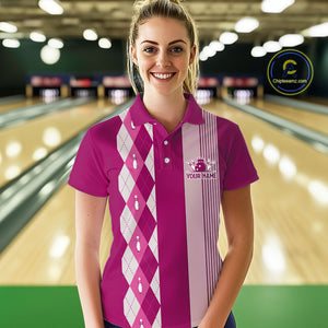 Retro Pink argyle pattern Bowling shirts For Women custom bowling team jerseys Bowler Outfits NQS10403