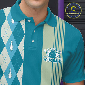 Retro Cyan Blue argyle pattern Bowling shirts For Men custom bowling team jerseys Bowler Outfits NQS10404