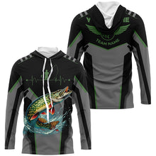 Load image into Gallery viewer, Personalized Black Northern Pike Fishing jersey, Team Pike Fishing Long Sleeve tournament shirt| Green NQS6318