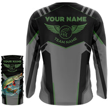 Load image into Gallery viewer, Personalized Black Northern Pike Fishing jersey, Team Pike Fishing Long Sleeve tournament shirt| Green NQS6318