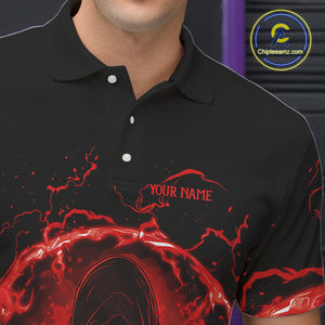 Mens bowling polo, 1/4 zip shirts Custom red flame skull bowling team jerseys, gift for Bowlers NQS10612