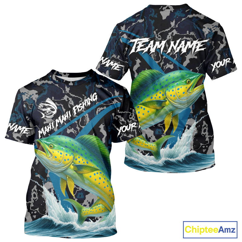 Custom Mahi Mahi Fishing Camo Long Sleeve Fishing Shirts, Personalized Mahi Mahi Fishing Team Jersey NQS10843