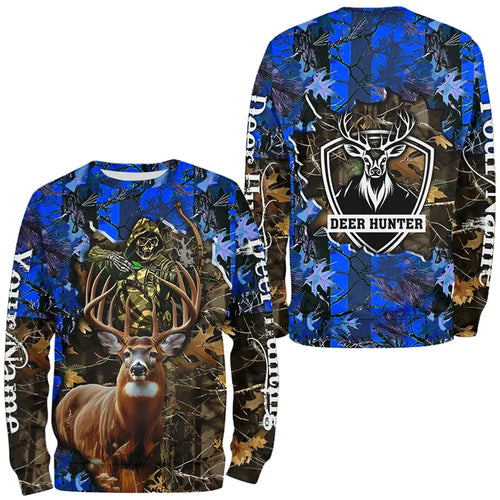 Deer Hunting big game blue camo Grim Reaper Custom Name 3D All over print shirts gifts for Hunters NQS4291