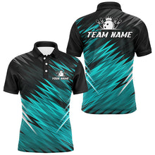 Load image into Gallery viewer, Cyan Blue and Black Bowling Shirts For Men Custom Name and Team name  Bowling Jerseys Bowlers Outfit NQS8889