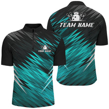 Load image into Gallery viewer, Cyan Blue and Black Bowling Shirts For Men Custom Name and Team name  Bowling Jerseys Bowlers Outfit NQS8889