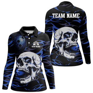 Black and Blue Skull Bowling Shirts For Women Custom Name and Team Name Bowling Jerseys Bowlers Outfit NQS8891