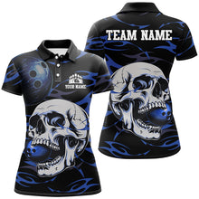 Load image into Gallery viewer, Black and Blue Skull Bowling Shirts For Women Custom Name and Team Name Bowling Jerseys Bowlers Outfit NQS8891