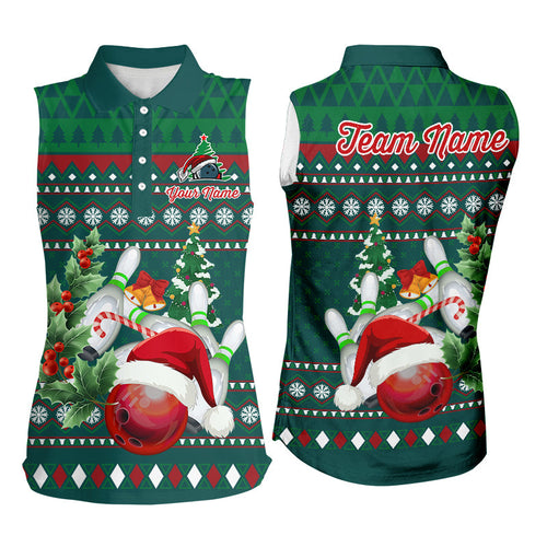 Funny ugly Christmas Green Sleeveless Polo Shirts Custom Team Bowling Jerseys Xmas Gift for bowlers NQS8894