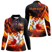 Load image into Gallery viewer, Black And Orange Flame Custom Bowling Shirts For Women, Flame Bowling League Shirts Outfits NQS8895