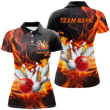 Load image into Gallery viewer, Black And Orange Flame Custom Bowling Shirts For Women, Flame Bowling League Shirts Outfits NQS8895