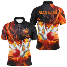 Load image into Gallery viewer, Black And Orange Flame Custom Bowling Shirts For Men, Flame Bowling League Shirts Outfits NQS8895