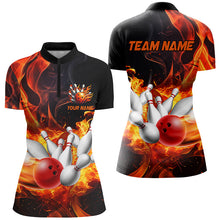 Load image into Gallery viewer, Black And Orange Flame Custom Bowling Shirts For Women, Flame Bowling League Shirts Outfits NQS8895