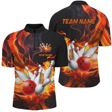 Load image into Gallery viewer, Black And Orange Flame Custom Bowling Shirts For Men, Flame Bowling League Shirts Outfits NQS8895