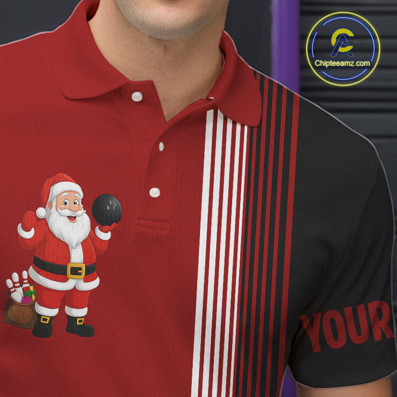 Retro Black and Red Christmas Santa Bowling shirts For Men custom bowling team jerseys Bowler Outfits NQS11011