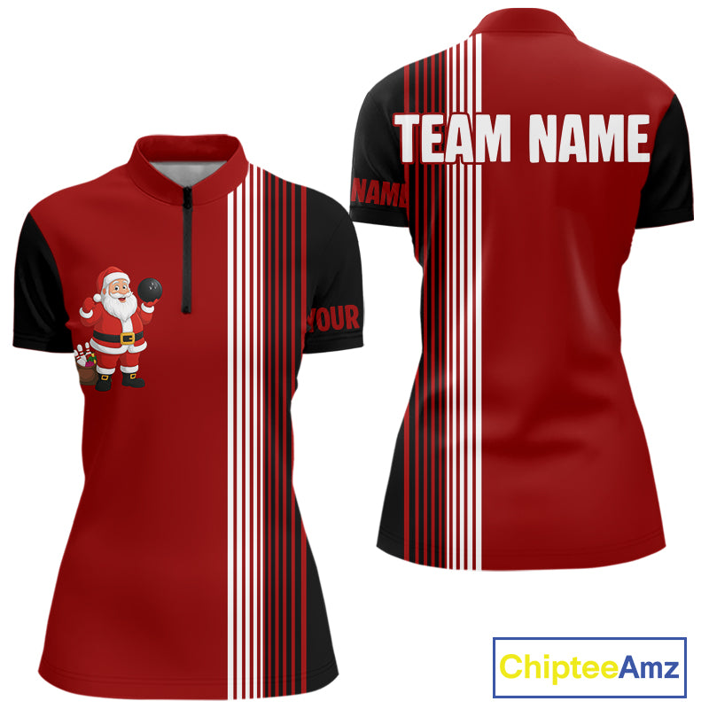 Retro Black & Red Christmas Santa Bowling shirts For Women custom bowling team jerseys Bowler Outfits NQS11011