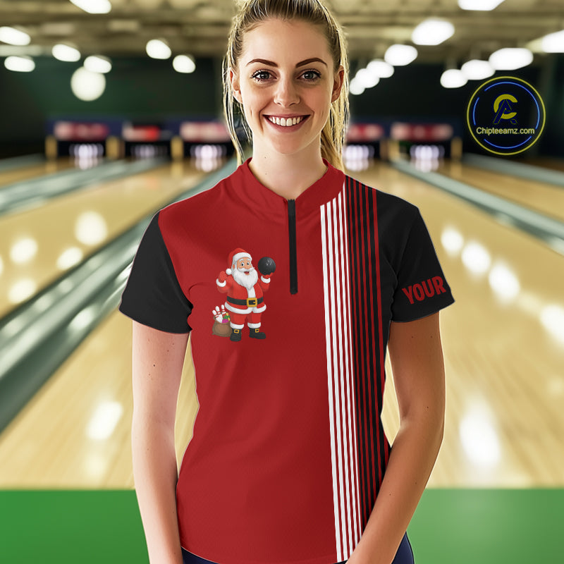 Retro Black & Red Christmas Santa Bowling shirts For Women custom bowling team jerseys Bowler Outfits NQS11011