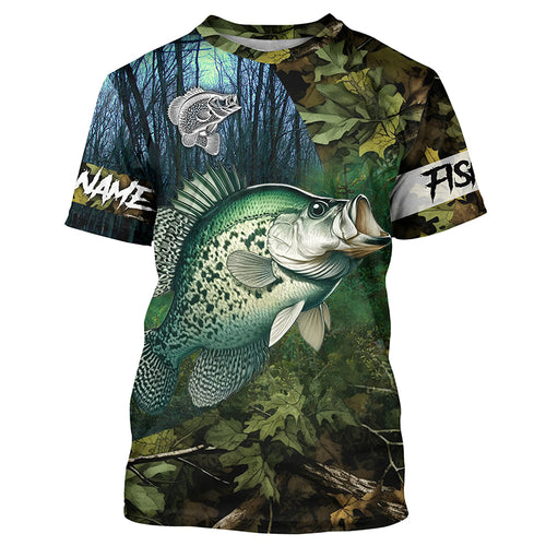 Crappie Fishing green camo Custom name Performance Long Sleeve UV protection fishing shirts for men NQSD92