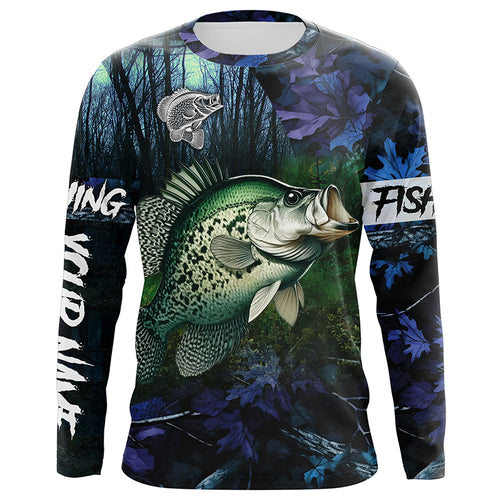 Crappie Fishing blue camo fishing team crappie Custom name Long Sleeve UV protection fishing shirts NQSD93