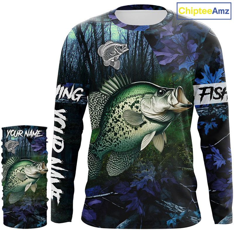 Crappie Fishing blue camo fishing team crappie Custom name Long Sleeve UV protection fishing shirts NQSD93