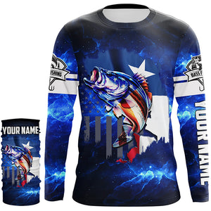 Texas Flag TX Bass Fishing US blue galaxy shirts for men custom Performance Long Sleeve UV protection NQSD100