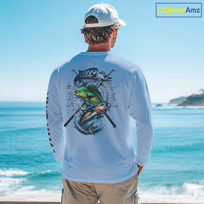 Personalized offshore Fishing jerseys, Mahi mahi, Wahoo, Tuna tournament fishing shirts | Light Blue NQS11218