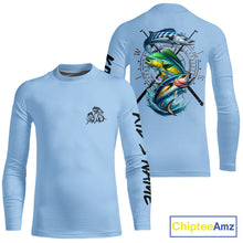 Load image into Gallery viewer, Personalized offshore Fishing jerseys, Mahi mahi, Wahoo, Tuna tournament fishing shirts | Light Blue NQS11218