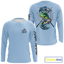 Load image into Gallery viewer, Personalized offshore Fishing jerseys, Mahi mahi, Wahoo, Tuna tournament fishing shirts | Light Blue NQS11218