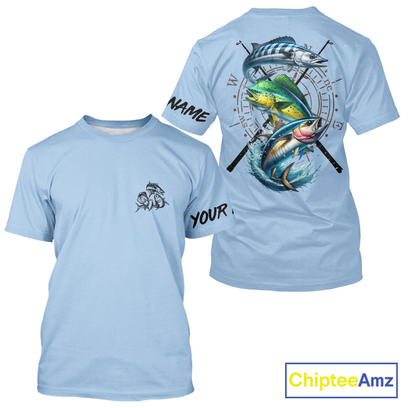 Personalized offshore Fishing jerseys, Mahi mahi, Wahoo, Tuna tournament fishing shirts | Light Blue NQS11218