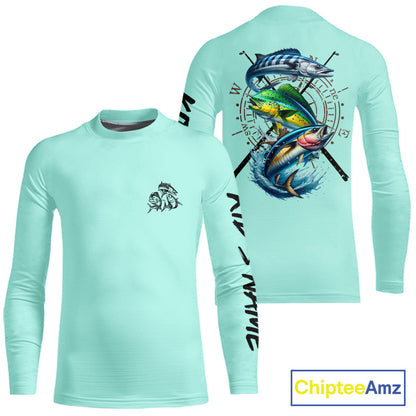 Personalized offshore Fishing jerseys, Mahi mahi, Wahoo, Tuna tournament fishing shirts | Light Green NQS11219