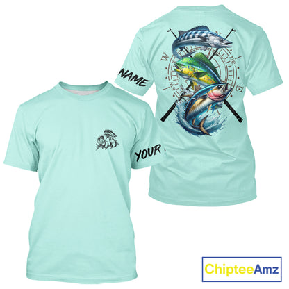 Personalized offshore Fishing jerseys, Mahi mahi, Wahoo, Tuna tournament fishing shirts | Light Green NQS11219