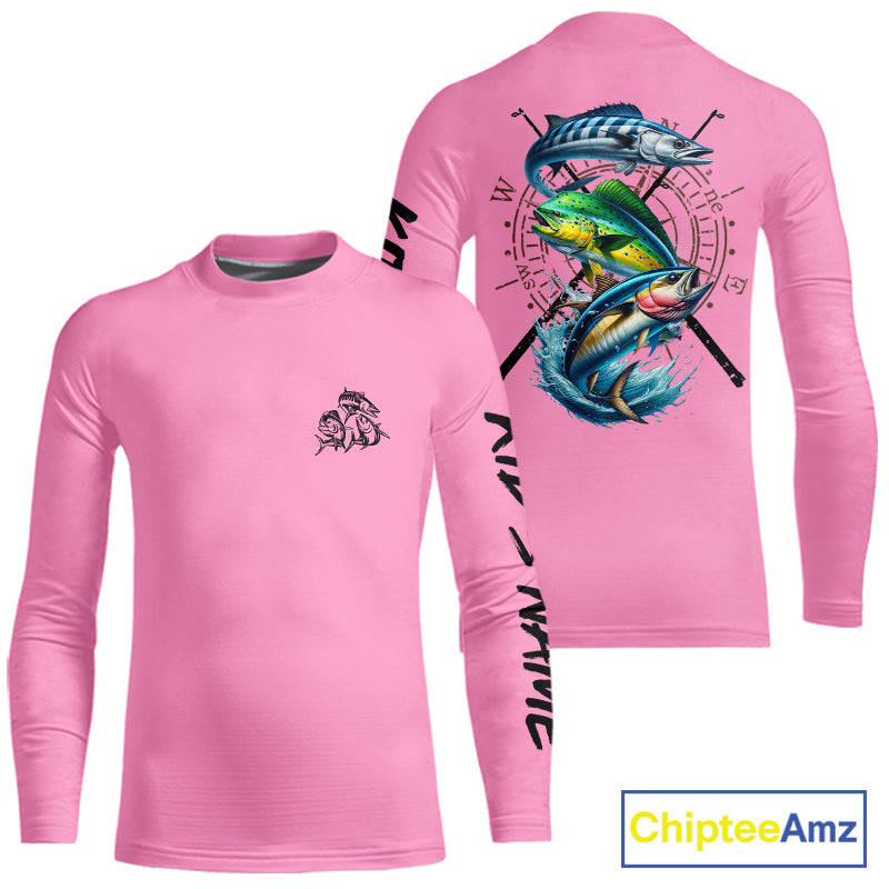 Personalized offshore Fishing jerseys, Mahi mahi, Wahoo, Tuna tournament fishing shirts | Light Pink NQS11220